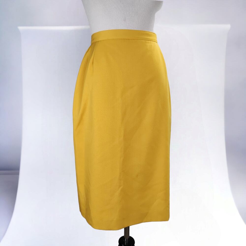 Vintage Yellow Wool Pencil Skirt High Waist Midi Lined Mod Size 2 USA